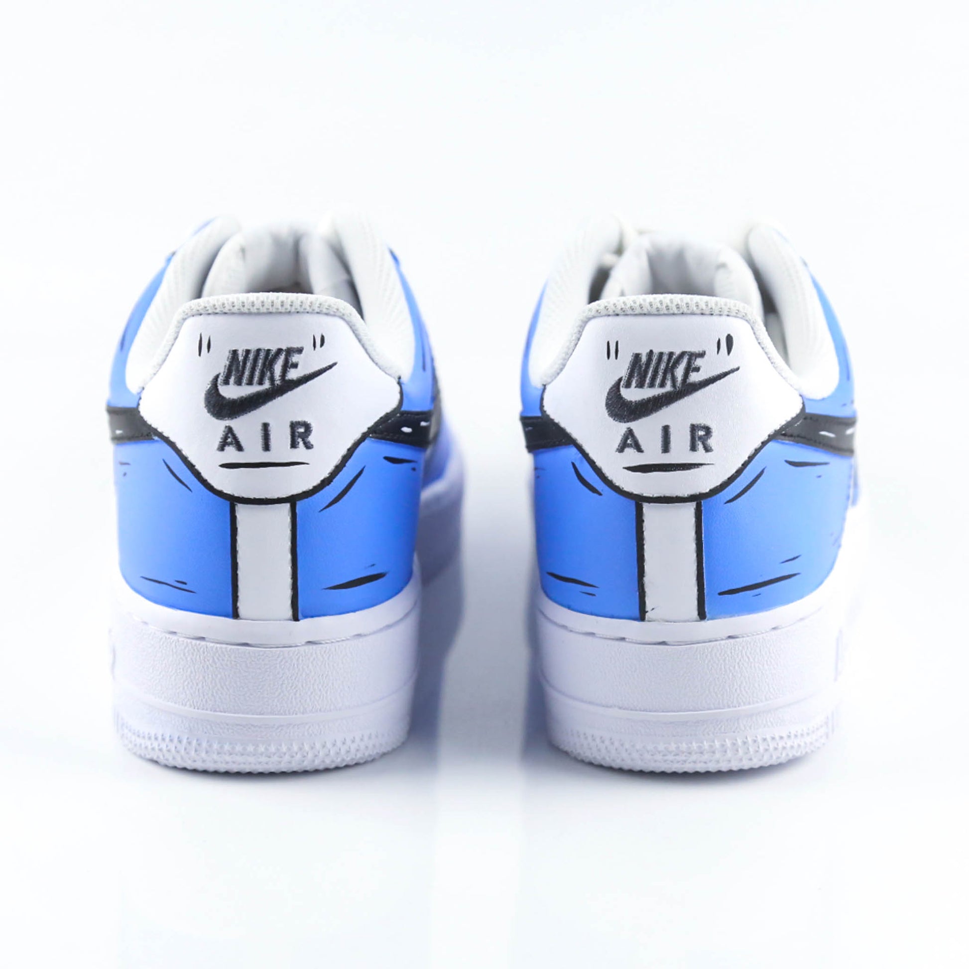 nike air force 1 cartoon bleu océan sneakers custom pour femme af1 custom sketch dessin 