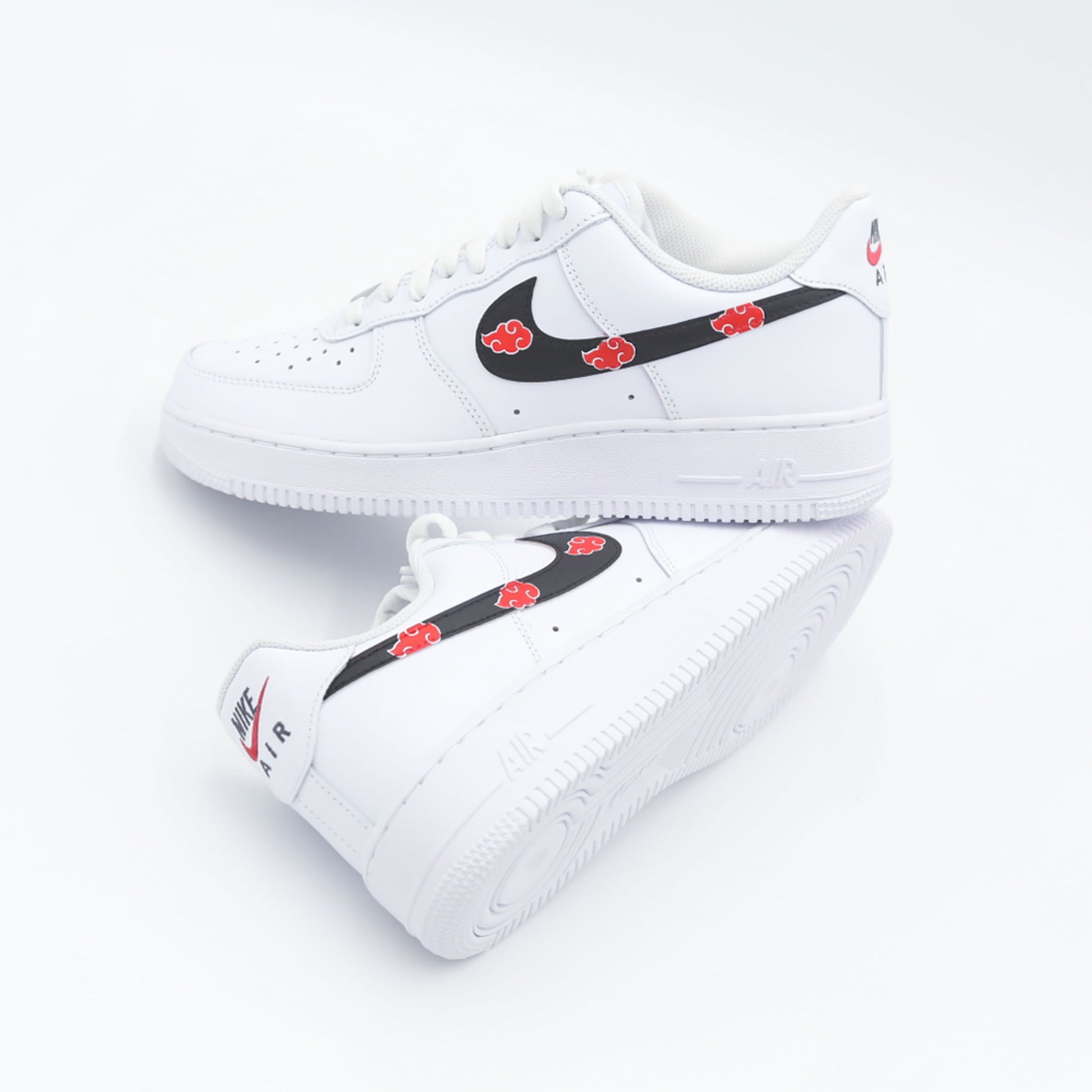 nike air force 1 custom akatsuki naruto homme swoosh noir nuages rouges itachi uchiha pain kisame manga anime sneakers personnalisées