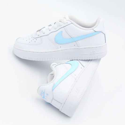 nike air force 1 custom swoosh bleu ciel turquoise femme enfant baskets custom fille sneakers personnalisées rentrée