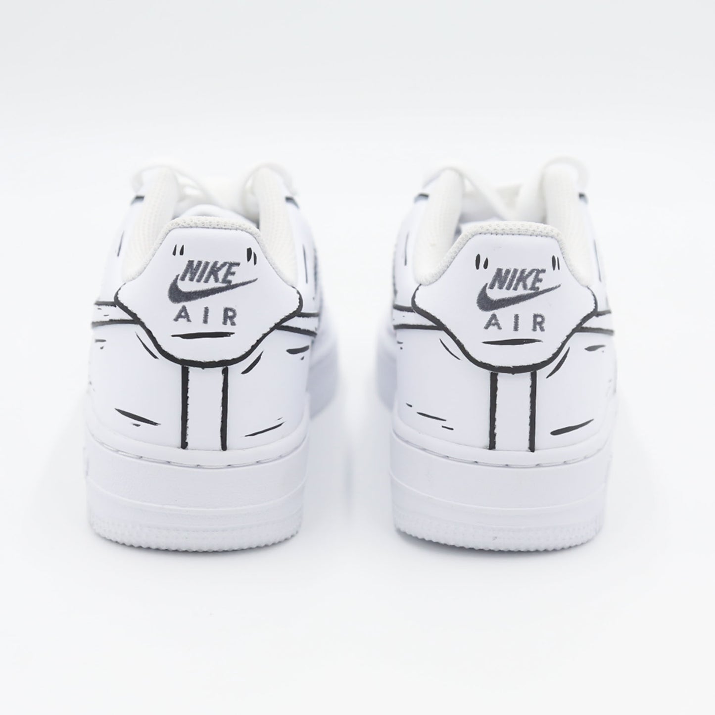 nike air force 1 custom cartoon noir et blanc effet sketch 3D sneaker dessin animé streetwear artistique peint à la main