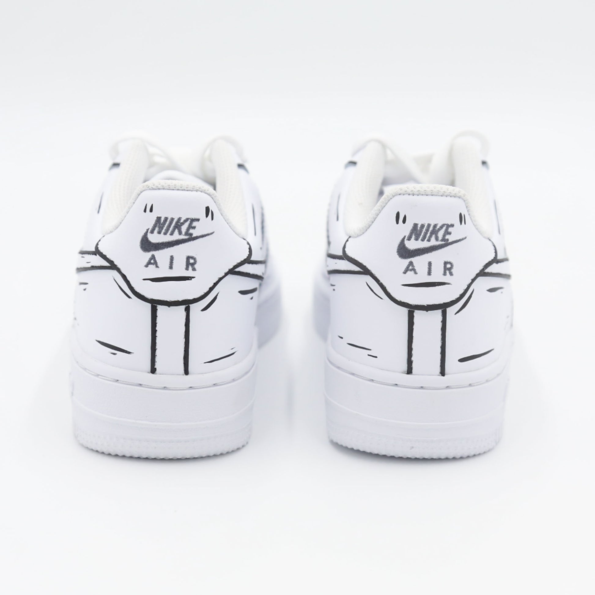 nike air force 1 custom cartoon noir et blanc effet sketch 3D sneaker dessin animé streetwear artistique peint à la main