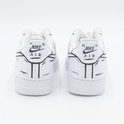 nike air force 1 custom cartoon noir et blanc effet sketch 3D sneaker dessin animé streetwear artistique peint à la main
