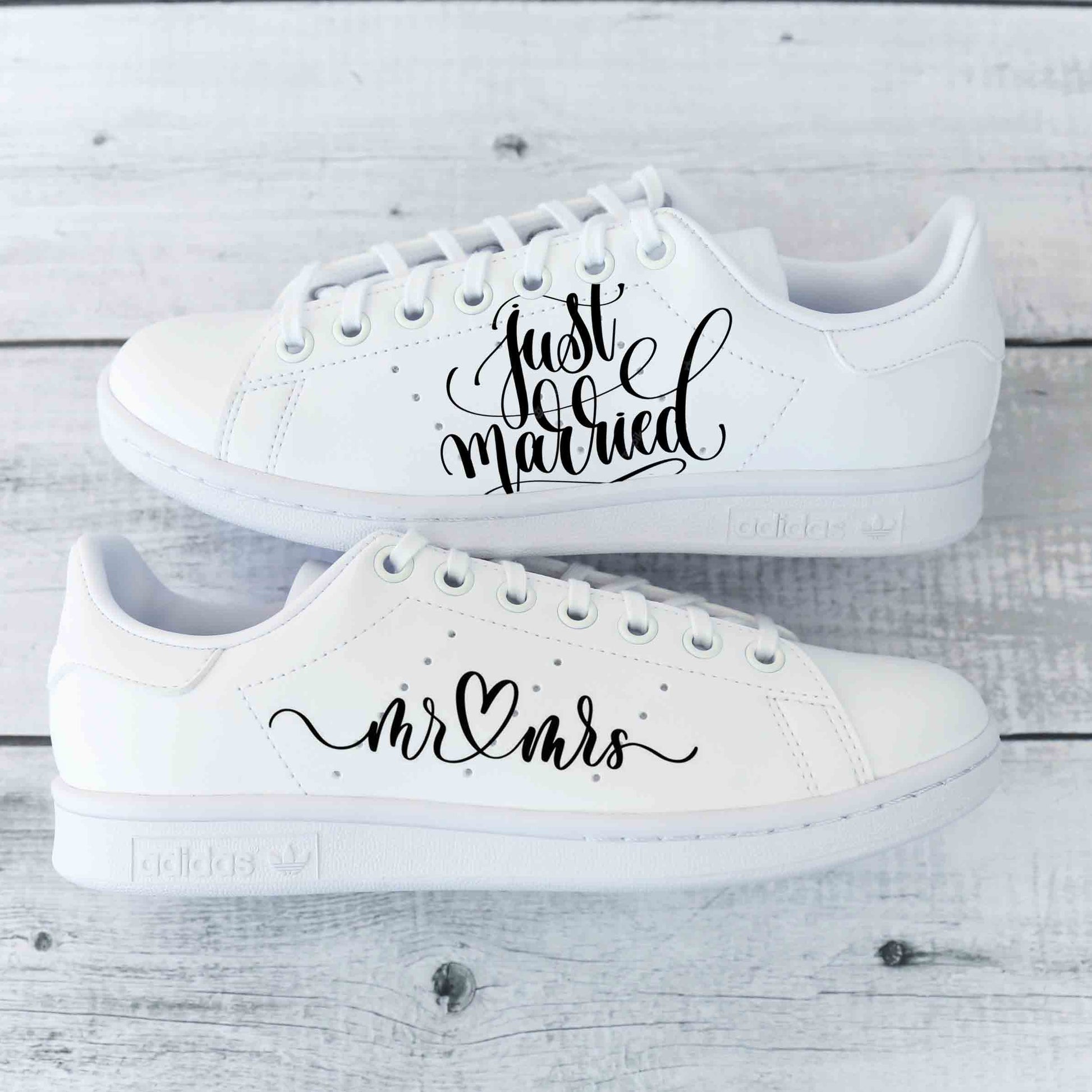 Baskets Adidas Stan smith Custom mariage inscription "Mr &amp; Mrs" et "Just Married"