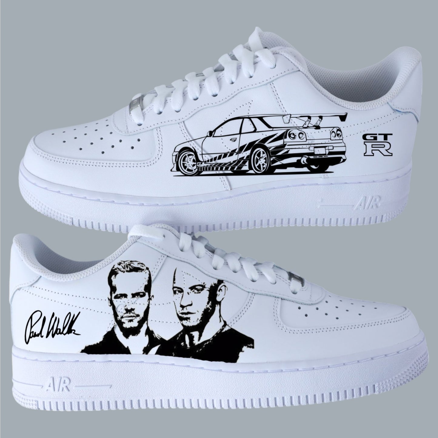 nike air force 1 custom fast and furious sneakers skyline gtr34 nike fnf baskets personnalisé toretto paul walker racing nike bmw