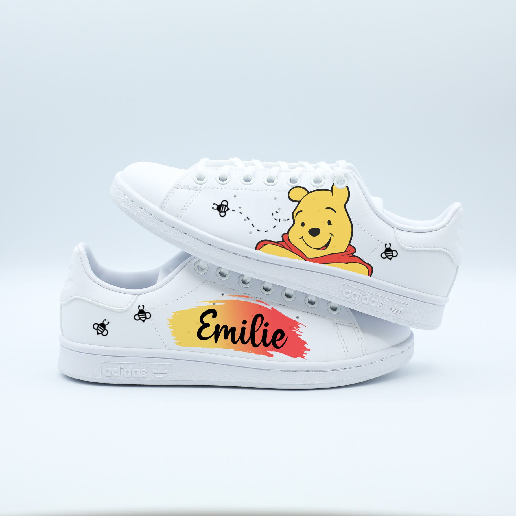 Baskets Adidas Stan smith Custom thème Winnie l'ourson avec dessins et prénom