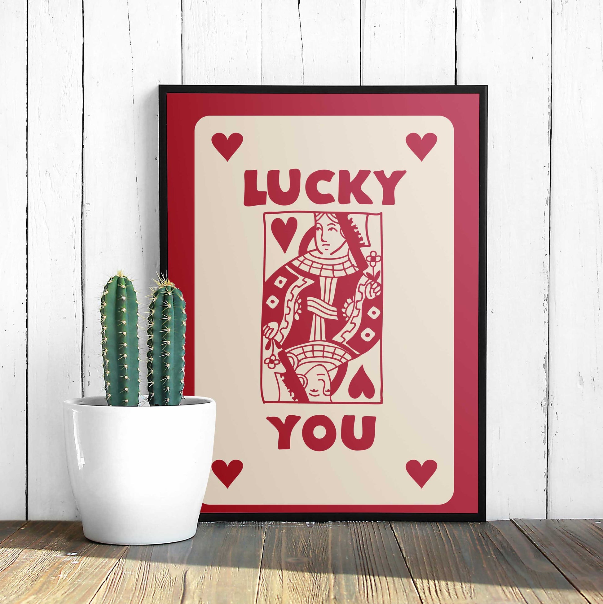 Affiche murale Lucky You carte vintage rouge cœur poster déco moderne impression haute qualité