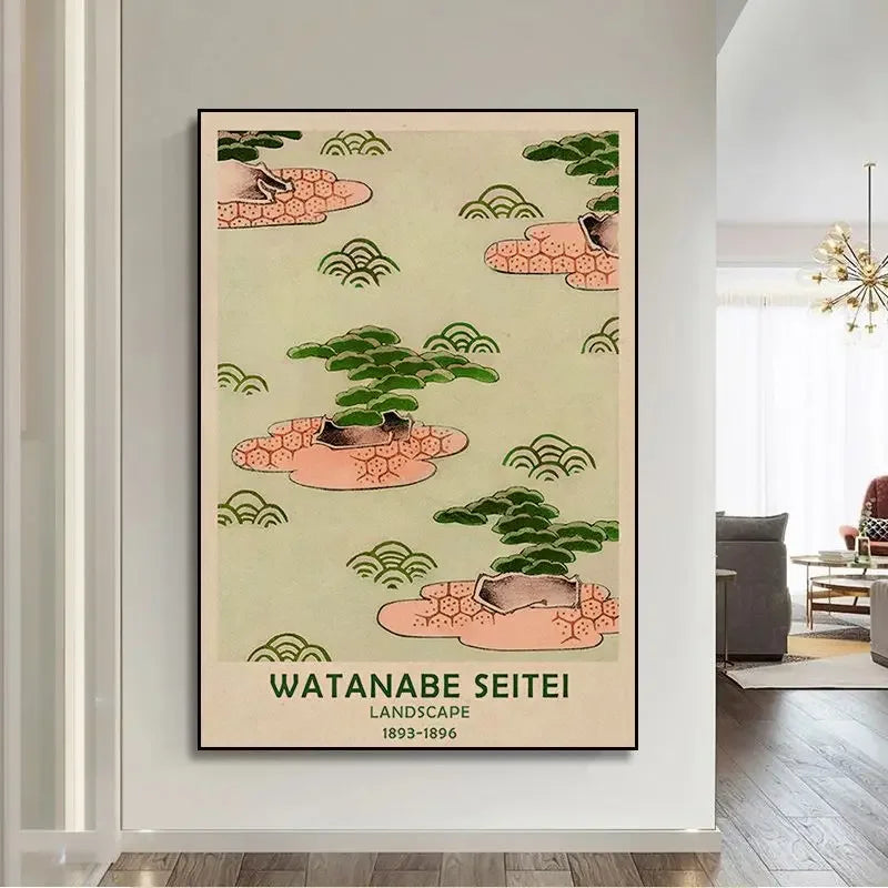Affiche japonaise rétro Watanabe Seitei nature et jardin japonais