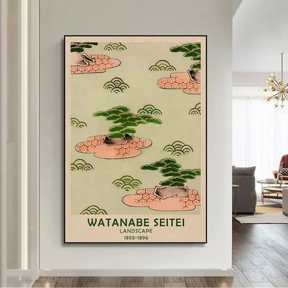 Affiche japonaise rétro Watanabe Seitei nature et jardin japonais