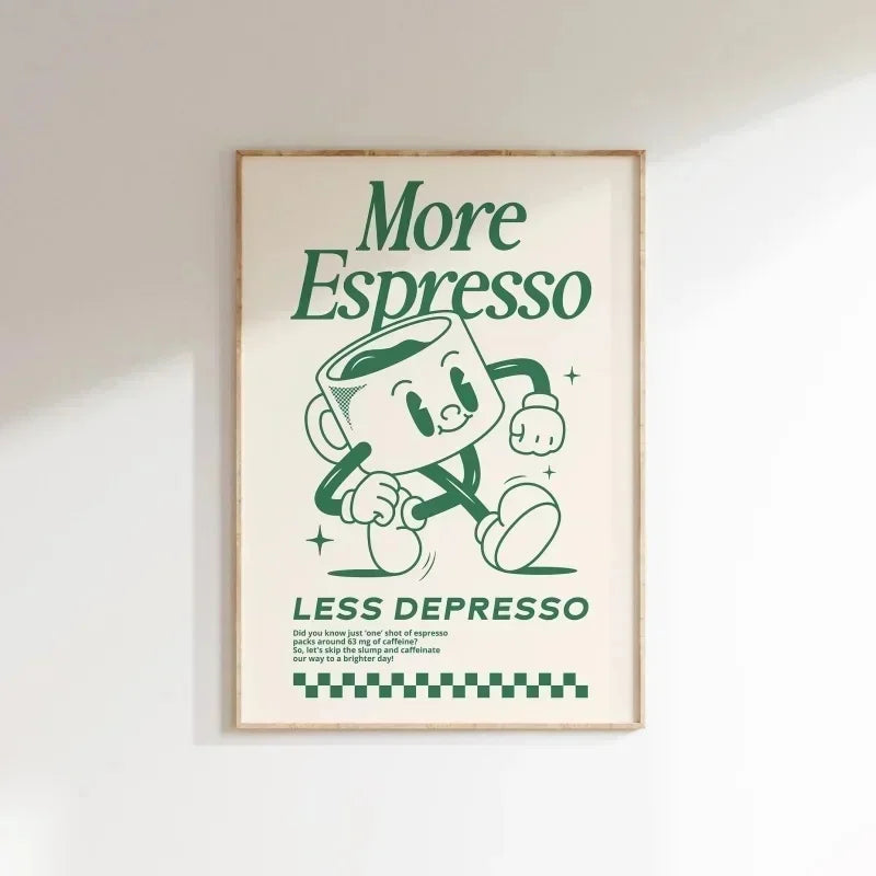 Affiche humoristique café noir et blanc style rétro moderne