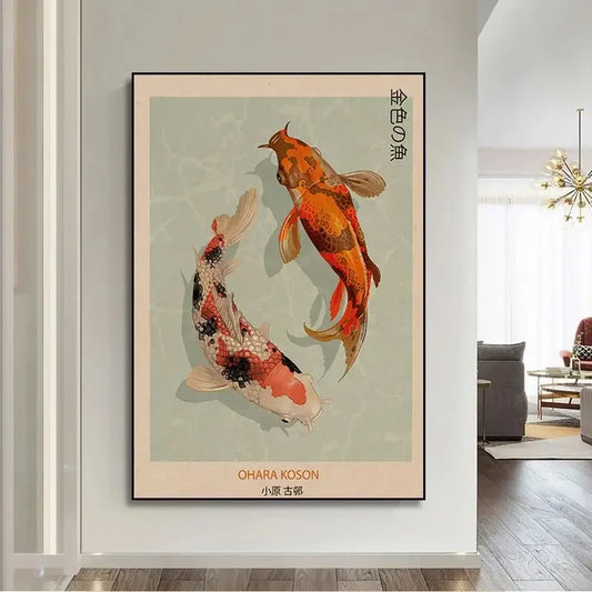Poster décoration japonaise paysage cascade Hokusai style vintage