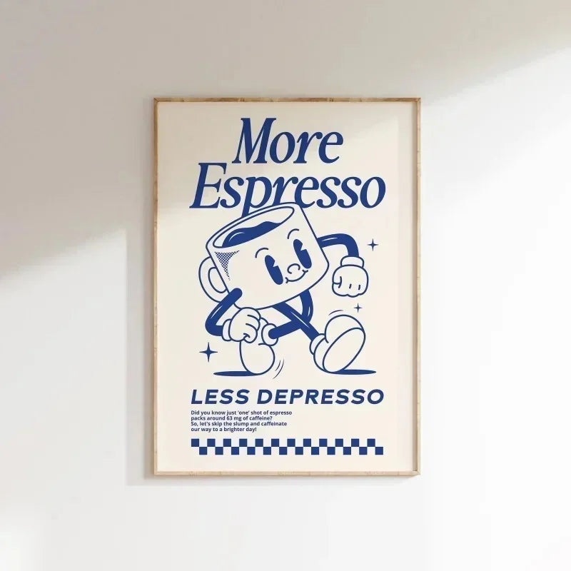 Poster déco cuisine vintage tasse de café cartoon motivante