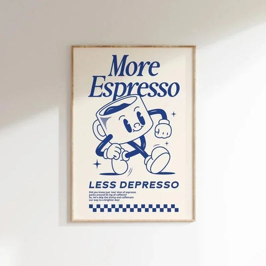 Poster déco cuisine vintage tasse de café cartoon motivante