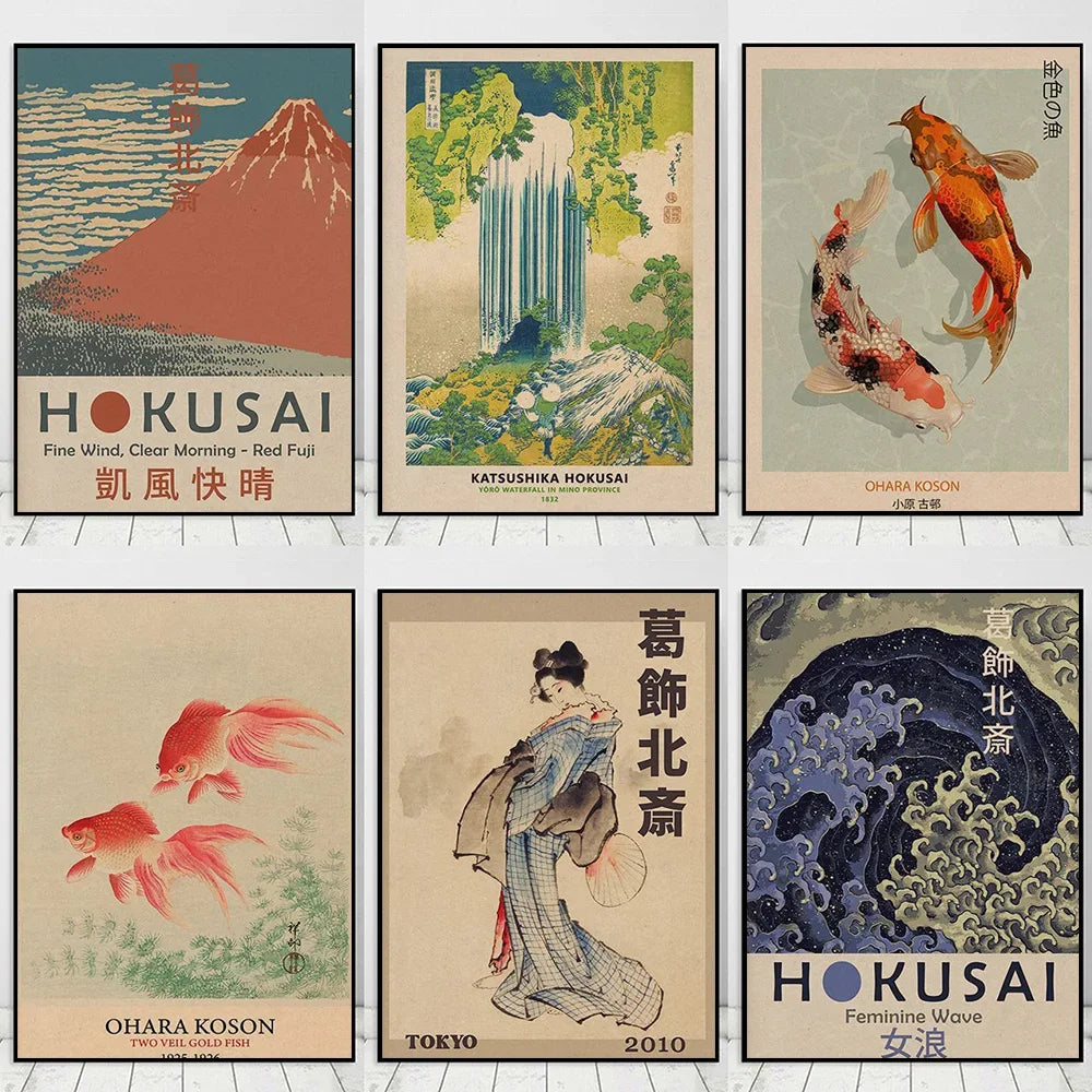 Estampe japonaise Katsushika Hokusai cascade paysage décor mural zen