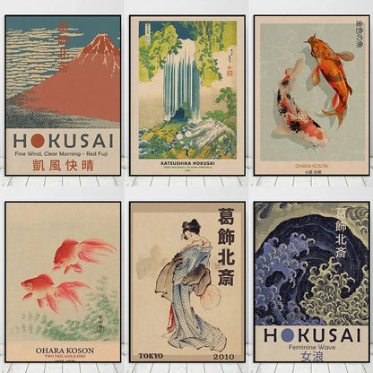 Estampe japonaise Katsushika Hokusai cascade paysage décor mural zen