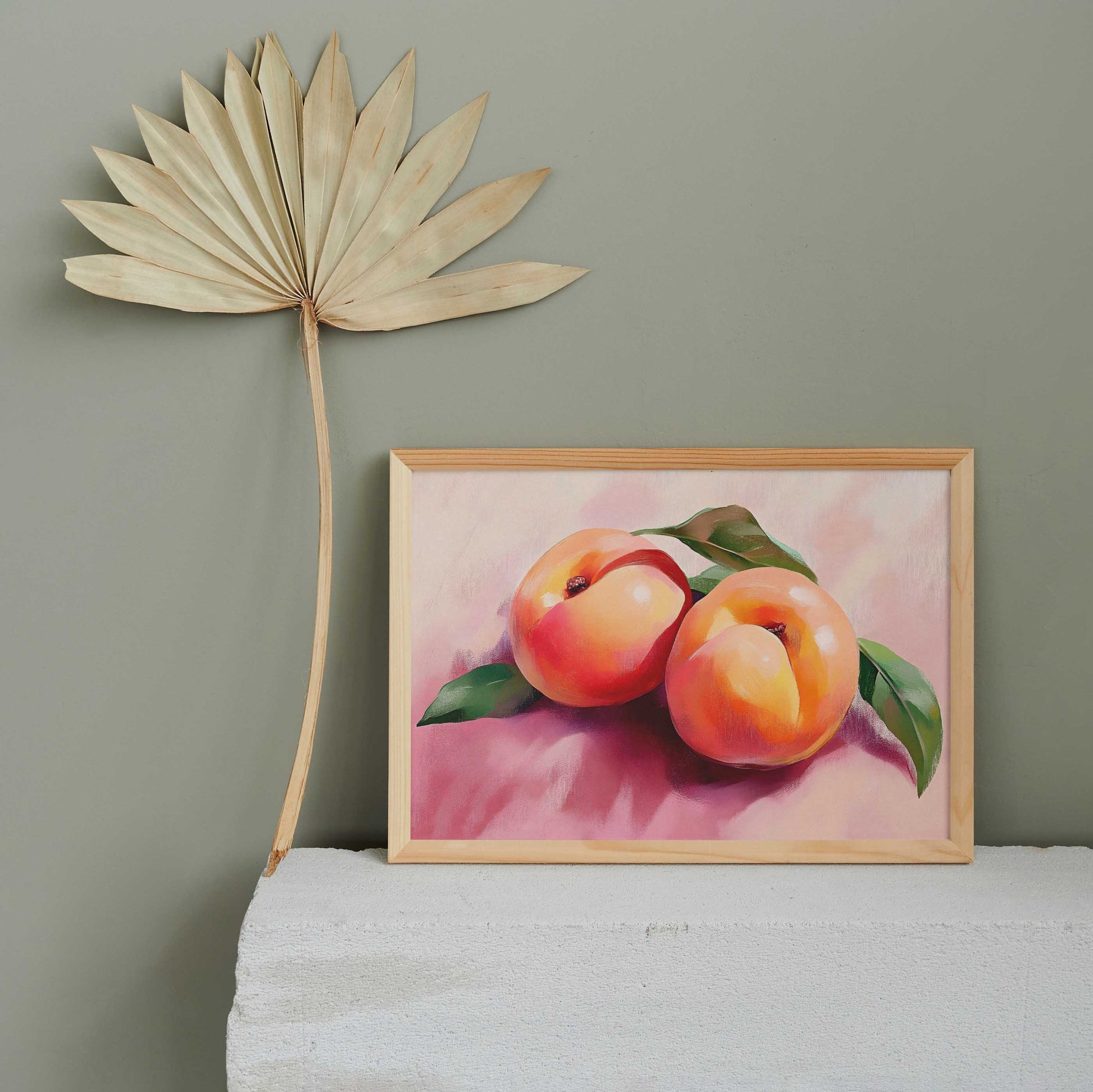 Affiche déco murale pêche aquarelle peinture à l’huile – poster fruit tendance moderne scandinave
