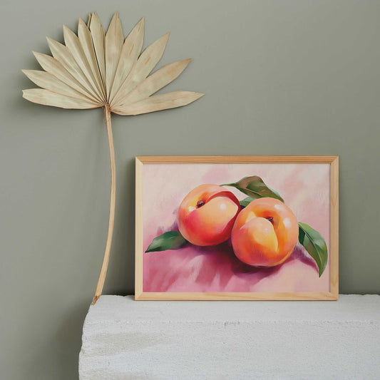 Affiche déco murale pêche aquarelle peinture à l’huile – poster fruit tendance moderne scandinave
