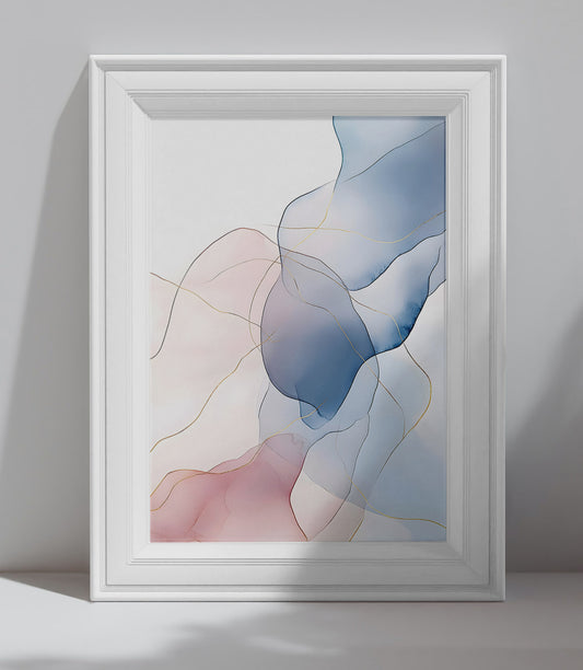Affiche abstraite bleu et rose minimaliste, art mural moderne