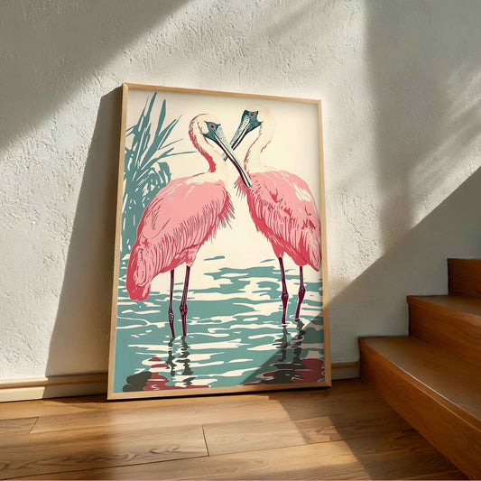 Affiche flamant rose tropical pour décoration murale moderne sans cadre