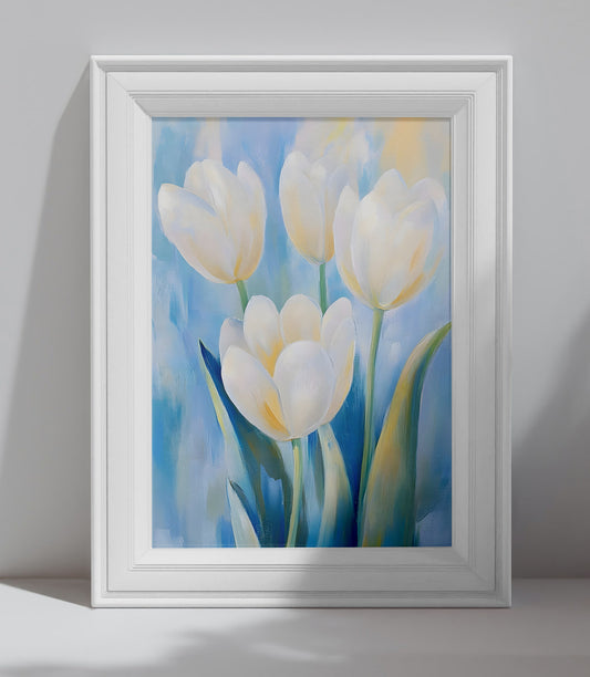 Affiche fleurs blanches style aquarelle pour décoration murale moderne et élégante