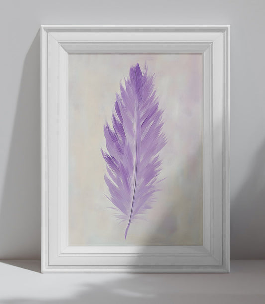 Affiche murale plume violette minimaliste – décoration bohème chic et apaisante