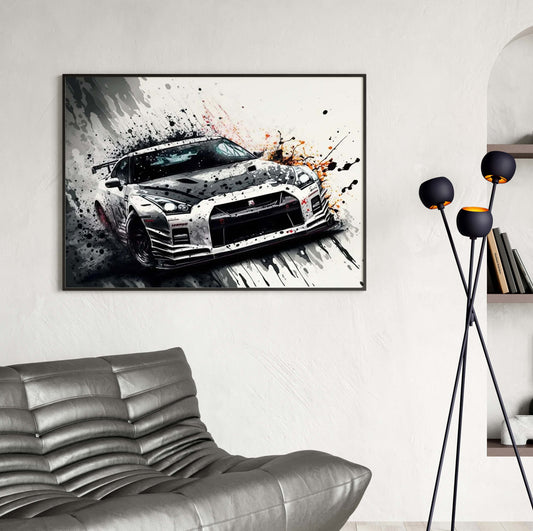 Affiche murale Nissan GT-R voiture sportive splash art décoration moderne