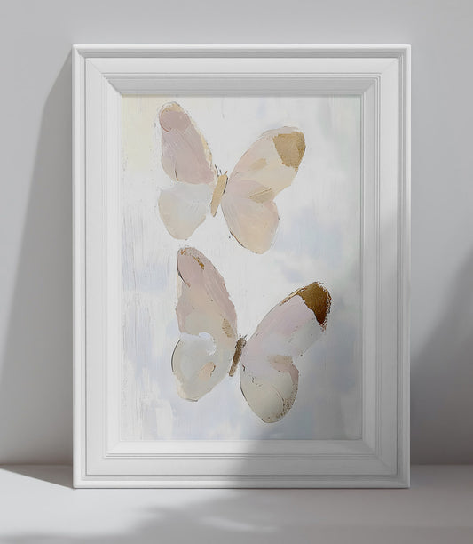 Affiche papillons abstraits pastel dorés pour décoration murale moderne, vendue sans cadre