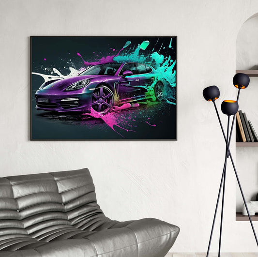 Affiche Porsche Panamera style street art pour décoration murale moderne sans cadre