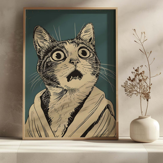 Affiche de chat regard étonné minimaliste - Illustration moderne et artistique
