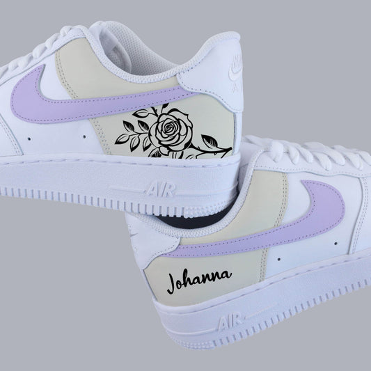 air force 1 custom femme prénom personnalisable et rose noire – nike personnalisée lavande
