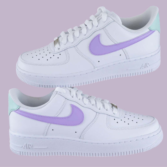 air force 1 custom femme avec swoosh lila et talon vert pastel - nike personnalisée femme enfants


