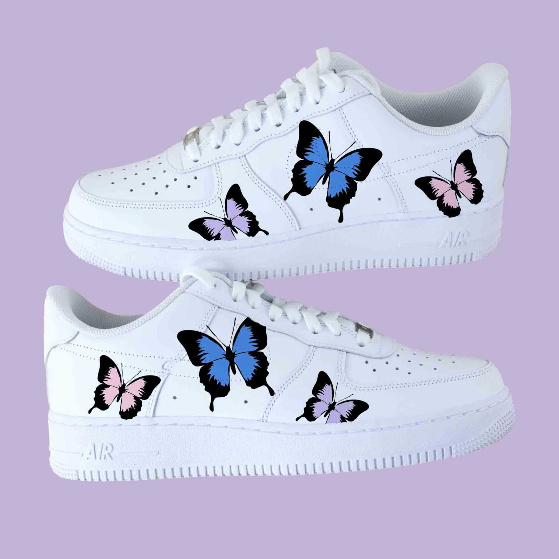 nike air force 1 custom papillons pastel baskets personnalisées pour femme rose et lila 