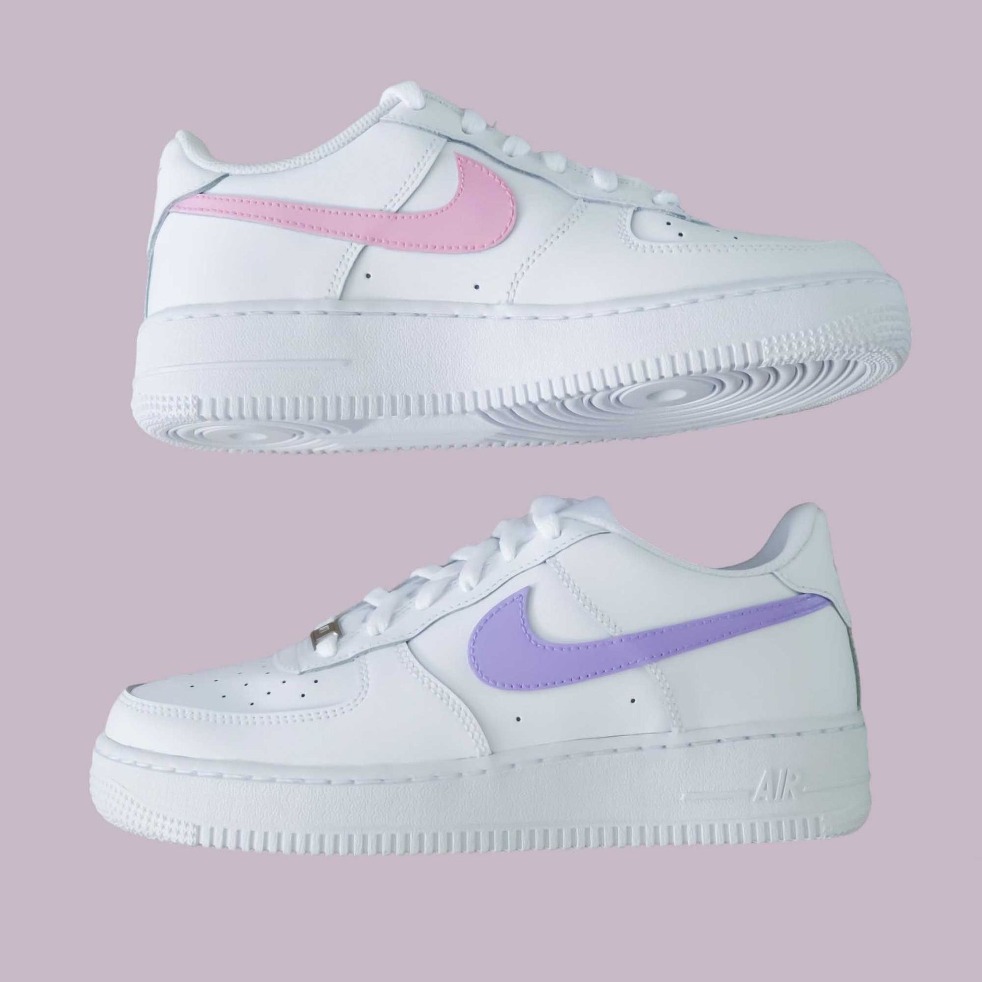 nike air force 1 custom pastel baskets personnalisé rose et lila nike af1 pour femme