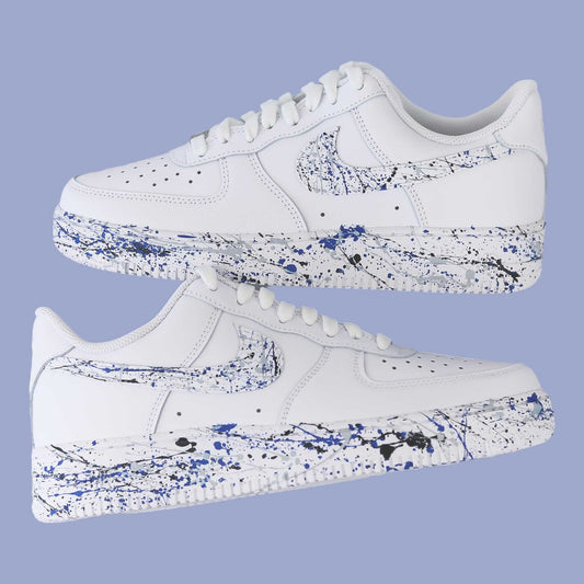 nike air force 1 custom taches de peinture bleu baskets personnalisées pour femme sneakers custom splash